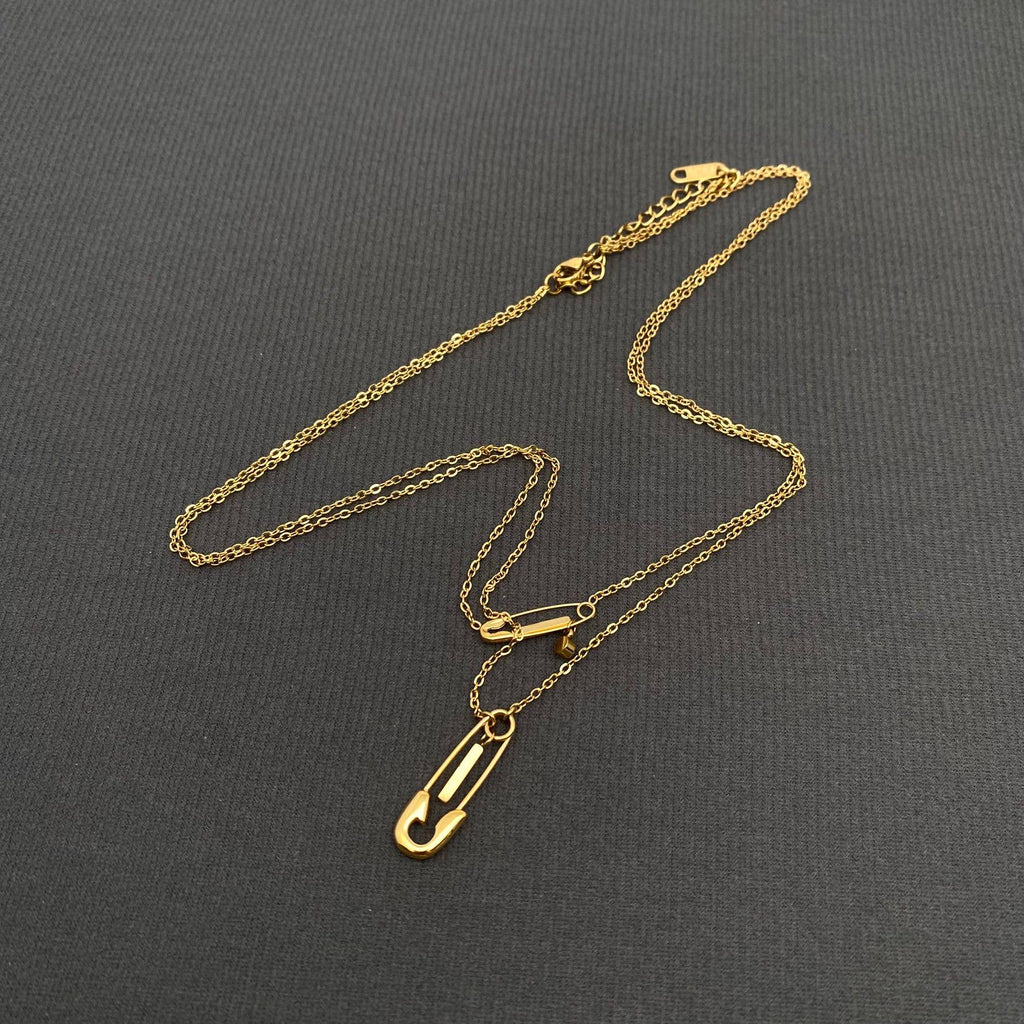 Double Pin Charm 18K Gold Plated S.Steel Necklace - FGS