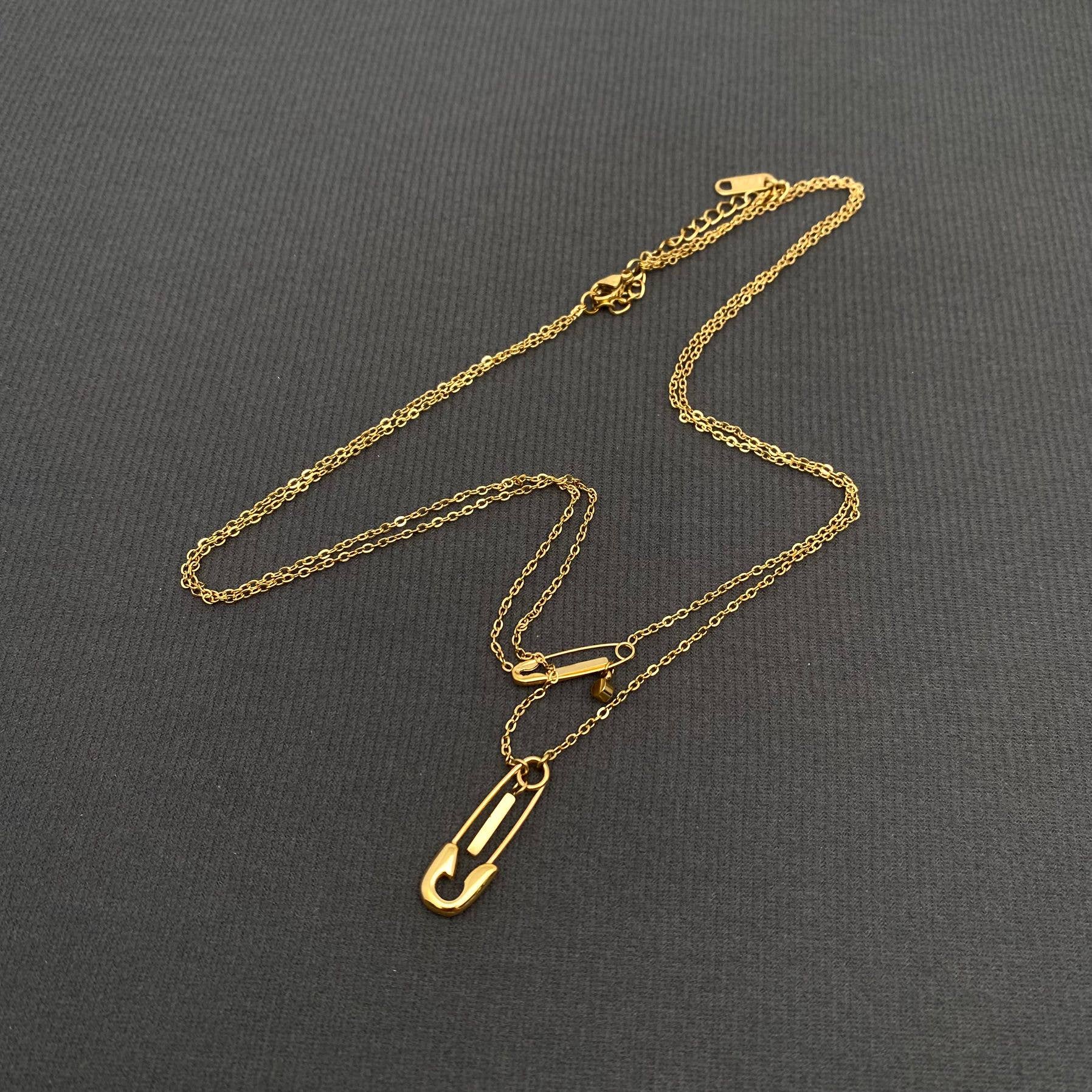 Double Pin Charm 18K Gold Plated S.Steel Necklace - FGS
