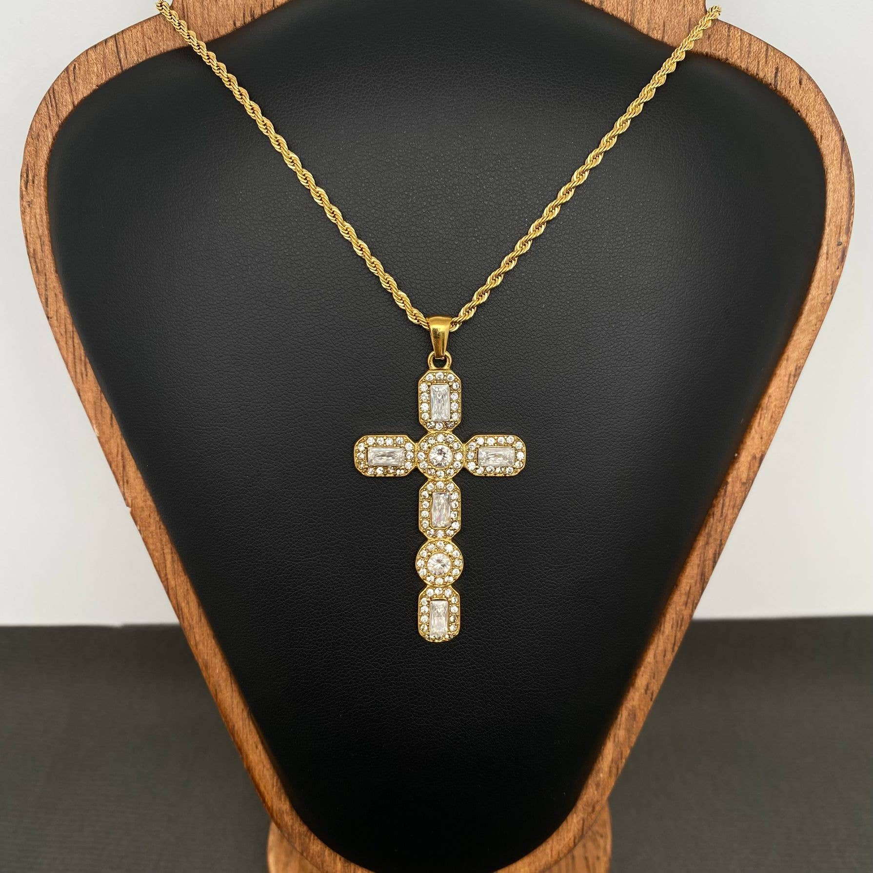 Zircon Inlaid Cross 18K Gold Plated S.Steel Necklace - FGS