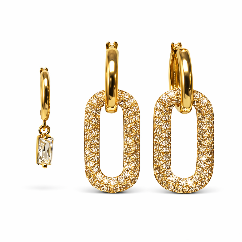 Stainless Steel Gold Oval Link Dangle Earrings