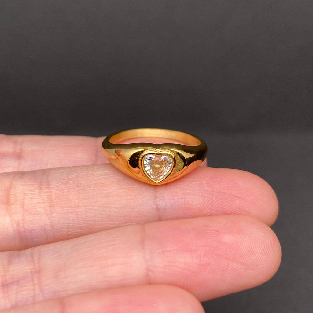 Heart Zircon Inlaid 18K Gold Plated S.Steel Ring - FGS