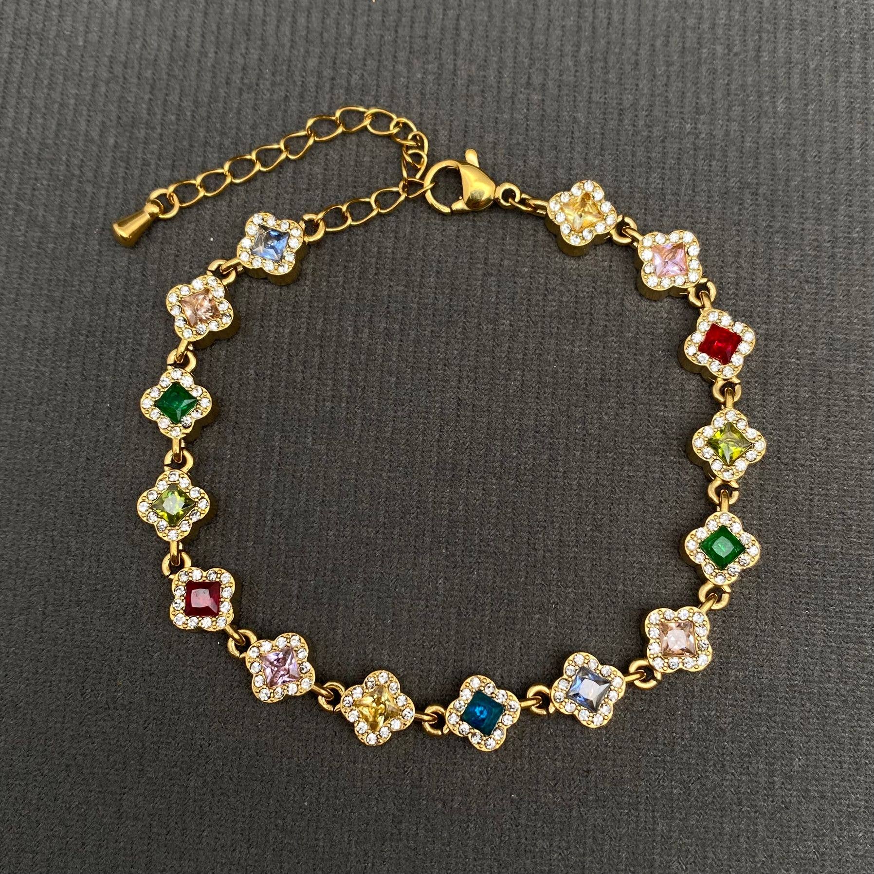 Colored Geometric Zircon 18K Gold Plated SS Bracelet - FGS