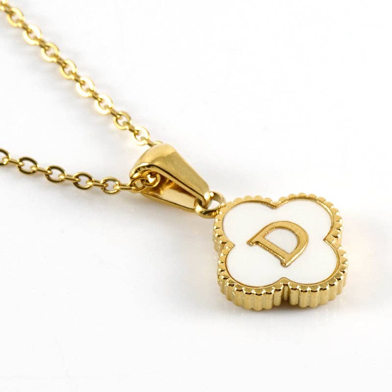 Clover Shell Initial Charm 18K Golden S.Steel Necklace - FGS