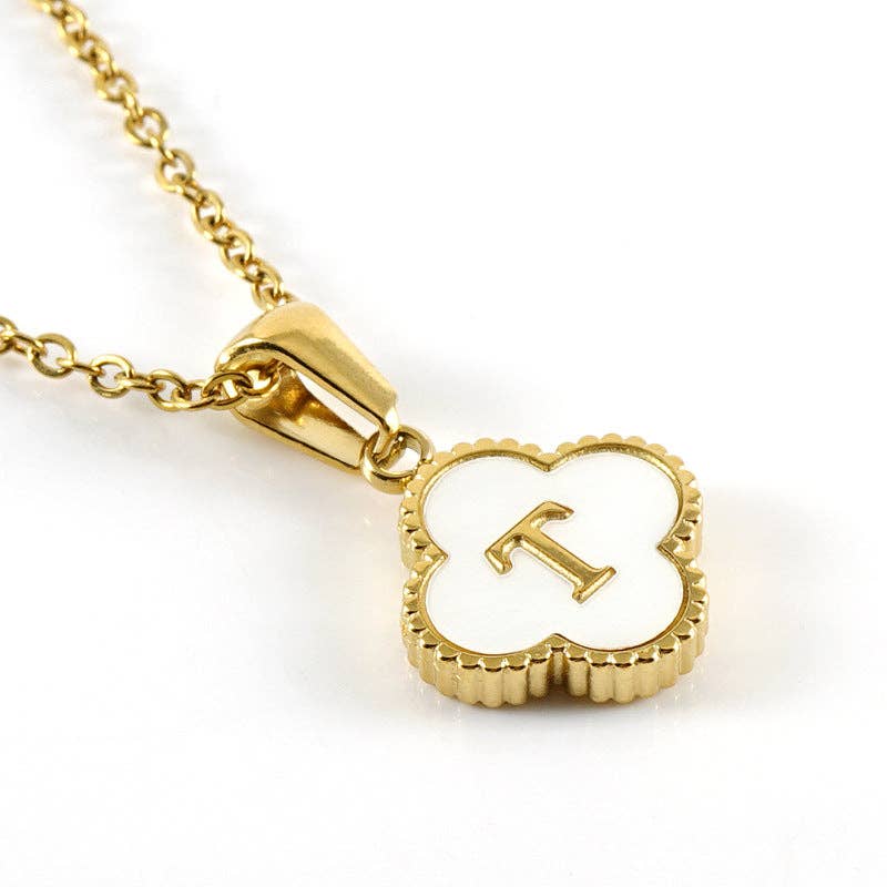 Clover Shell Initial Charm 18K Golden S.Steel Necklace - FGS