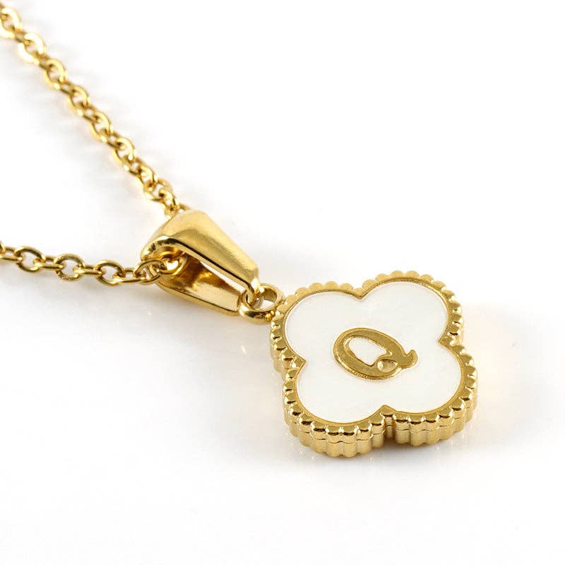 Clover Shell Initial Charm 18K Golden S.Steel Necklace - FGS