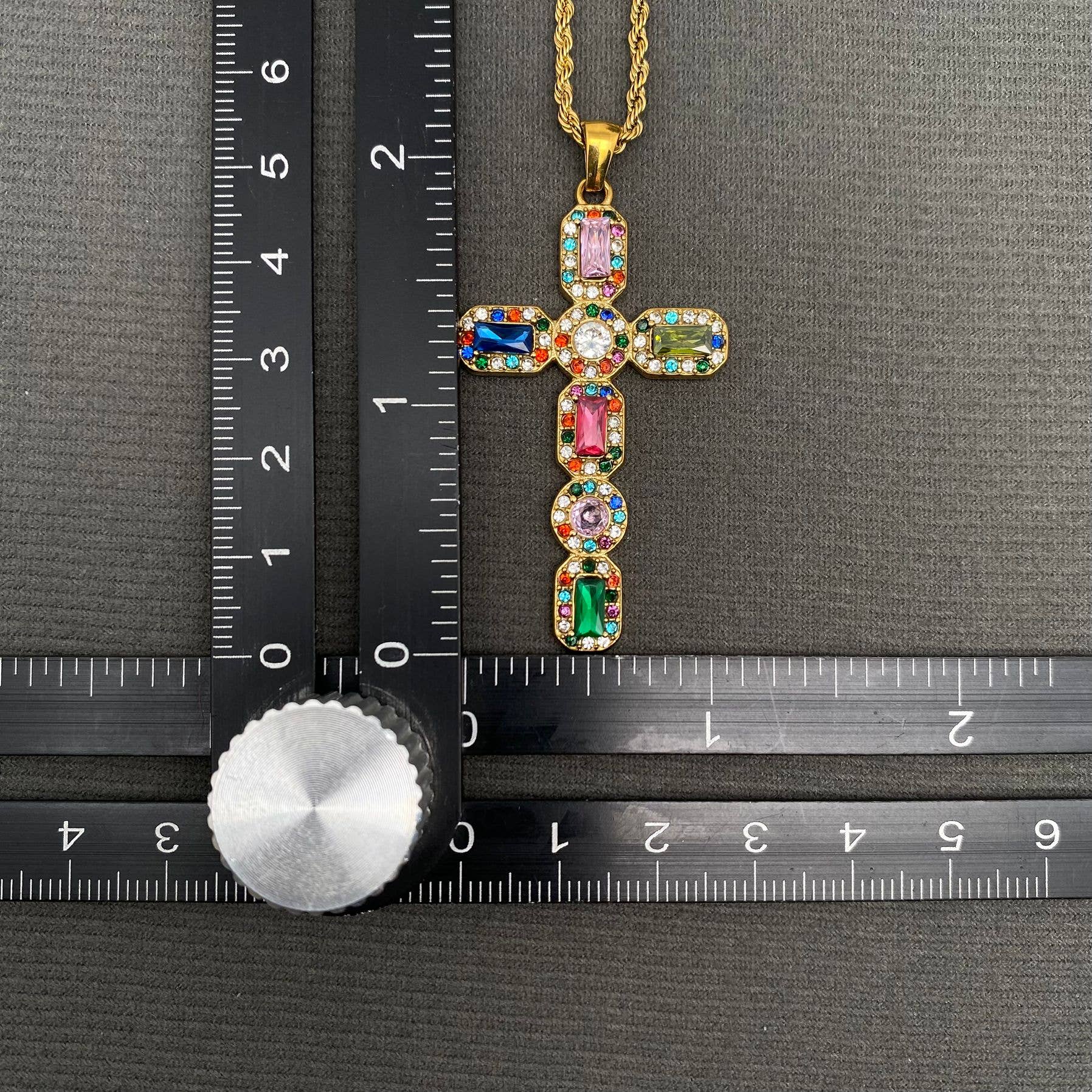 Zircon Inlaid Cross 18K Gold Plated S.Steel Necklace - FGS