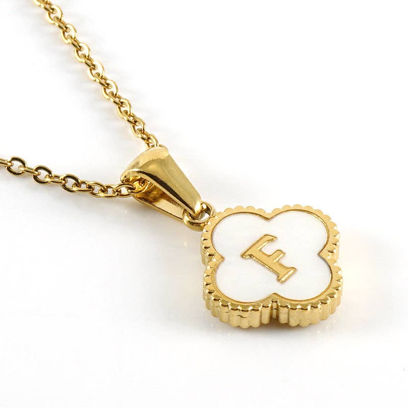 Clover Shell Initial Charm 18K Golden S.Steel Necklace - FGS