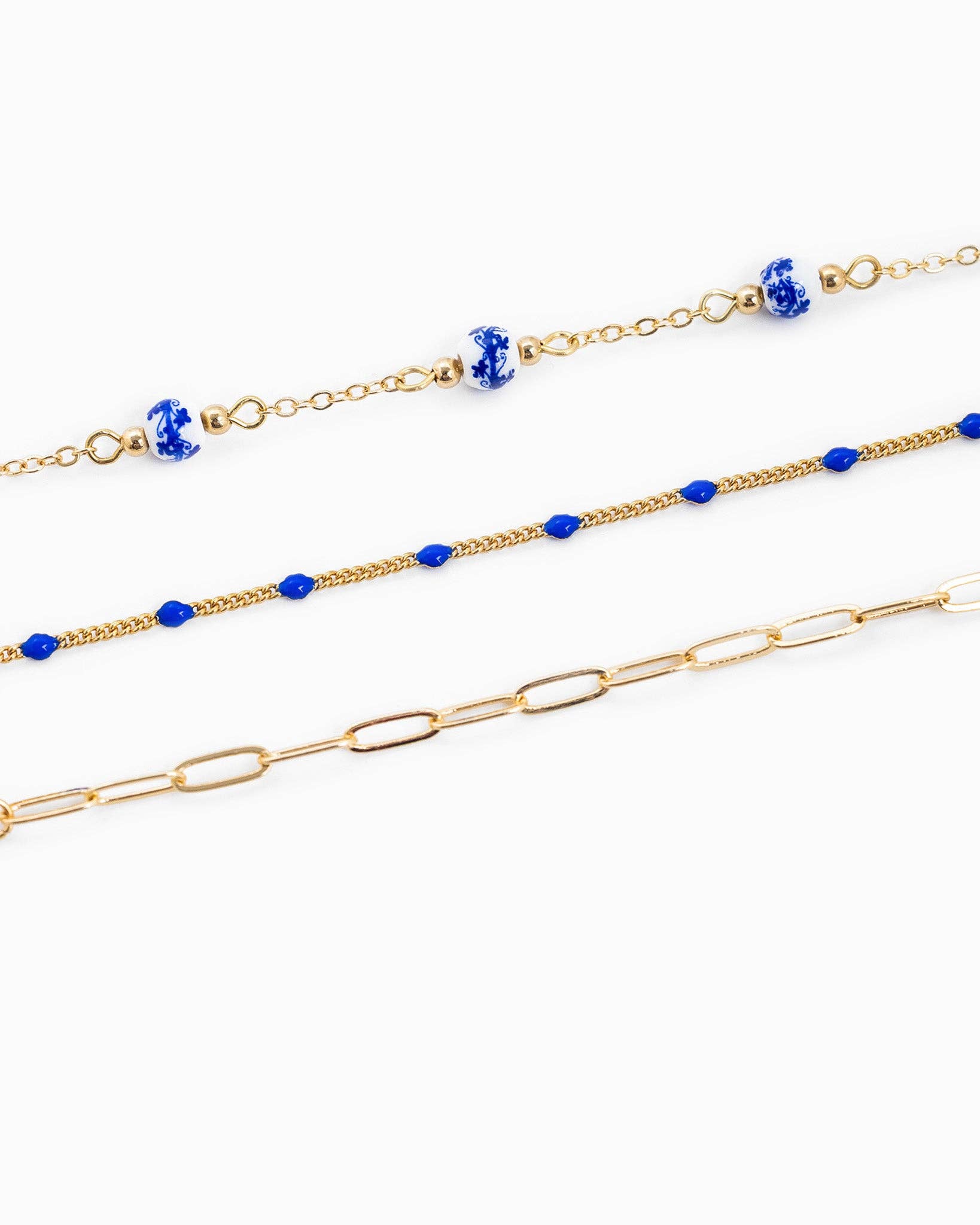 Ceramic and Chain Bead Mix Bracelets Set of 3