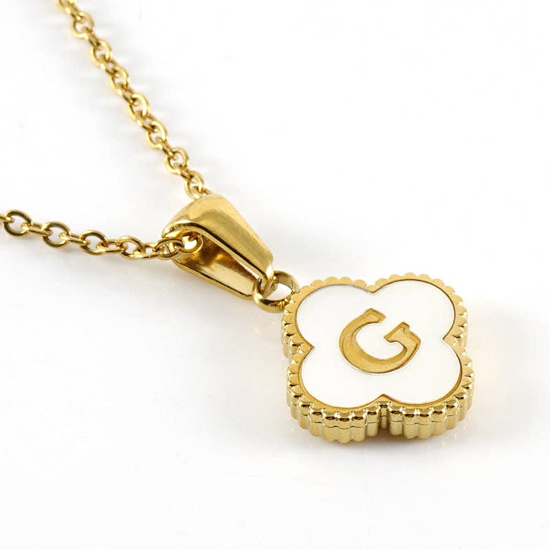 Clover Shell Initial Charm 18K Golden S.Steel Necklace - FGS