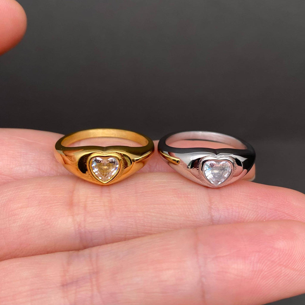 Heart Zircon Inlaid 18K Gold Plated S.Steel Ring - FGS