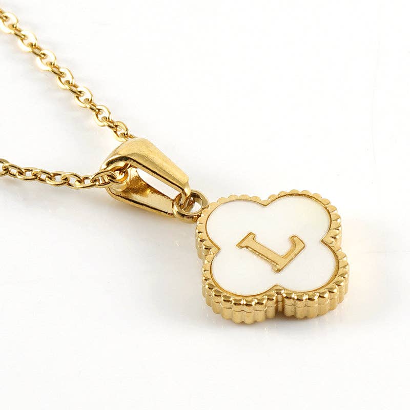 Clover Shell Initial Charm 18K Golden S.Steel Necklace - FGS