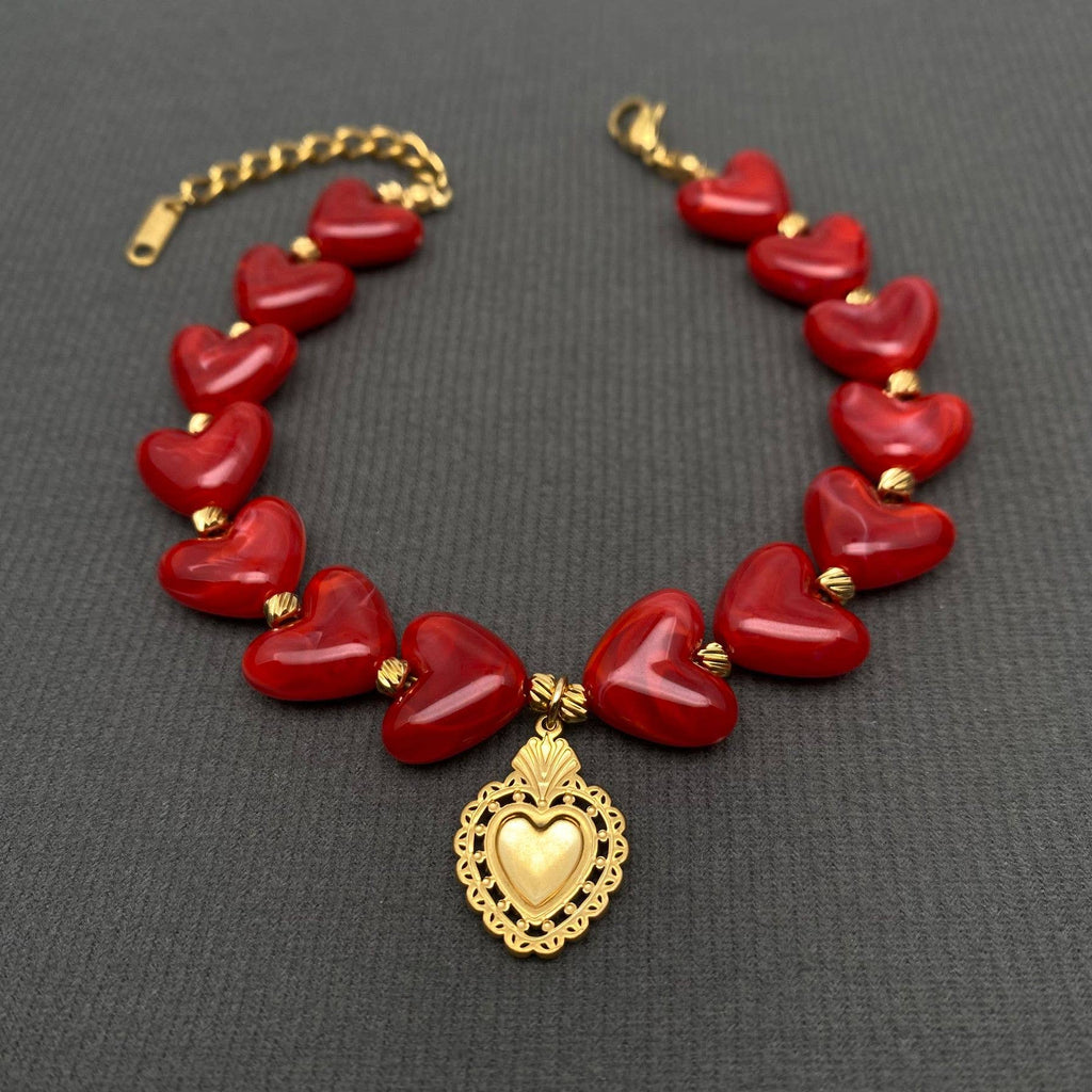 18K Gold Plated S.Steel Resin Heart Linked Bracelet - FGS