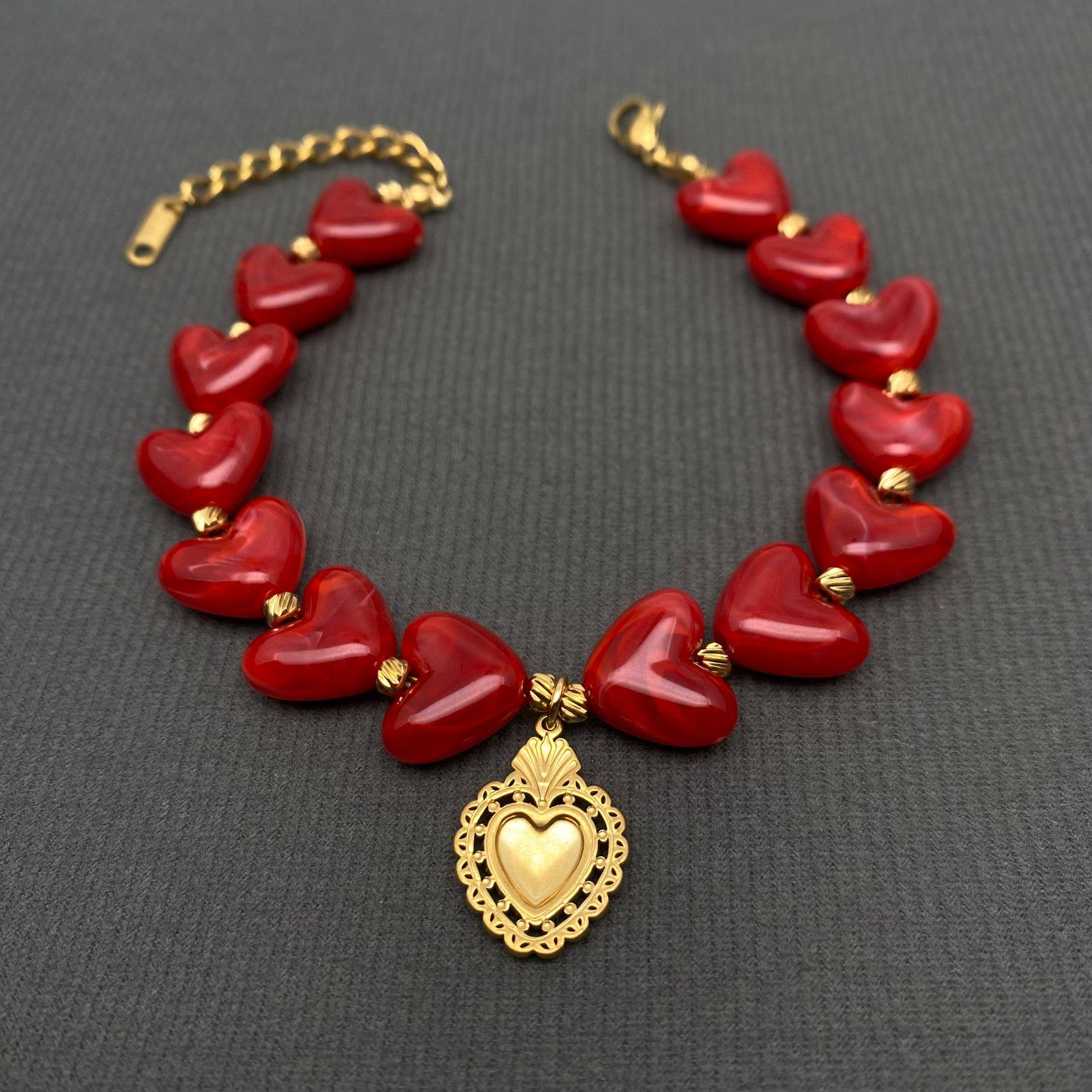 18K Gold Plated S.Steel Resin Heart Linked Bracelet - FGS