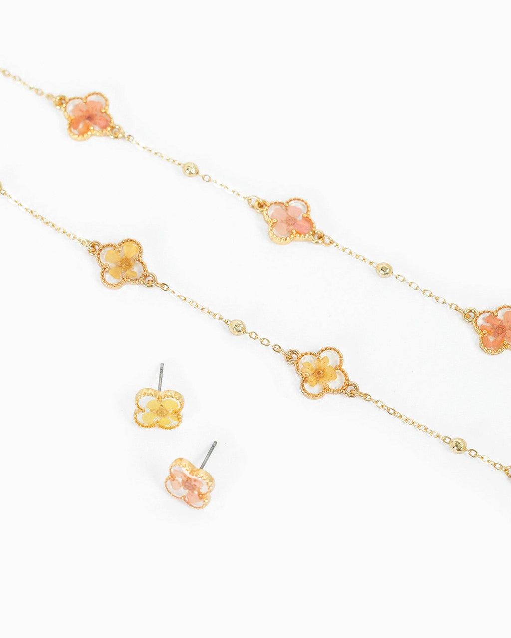 Pressed Flower Clover Station Necklace
