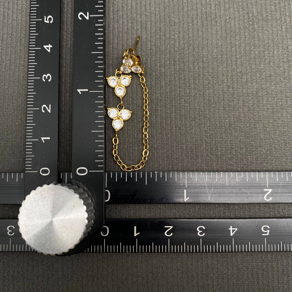 Zircon Inlaid Chain 18K Gold Plated SS Post Earrings - FGS
