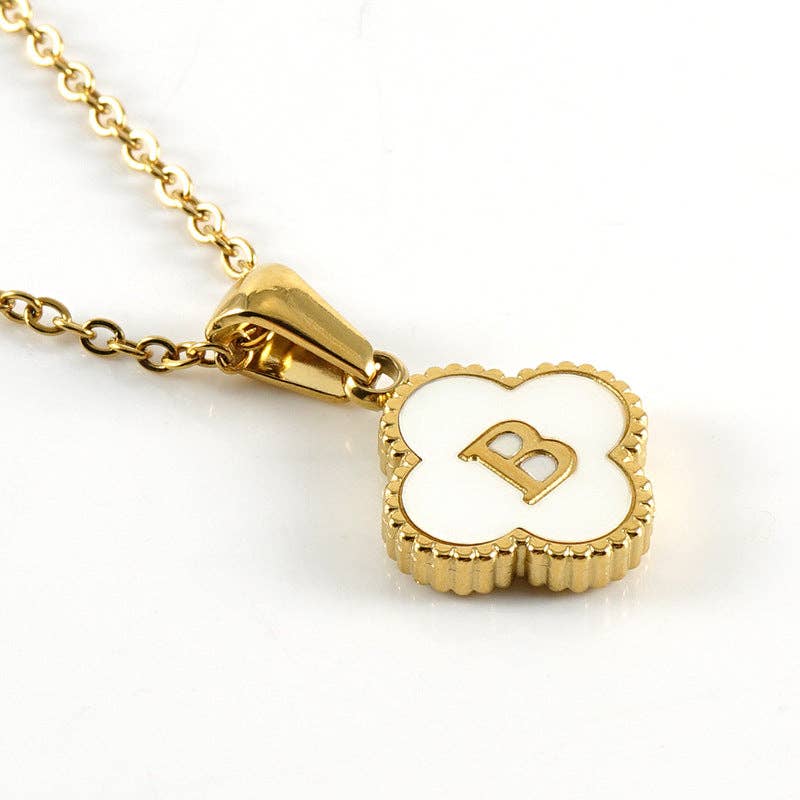 Clover Shell Initial Charm 18K Golden S.Steel Necklace - FGS