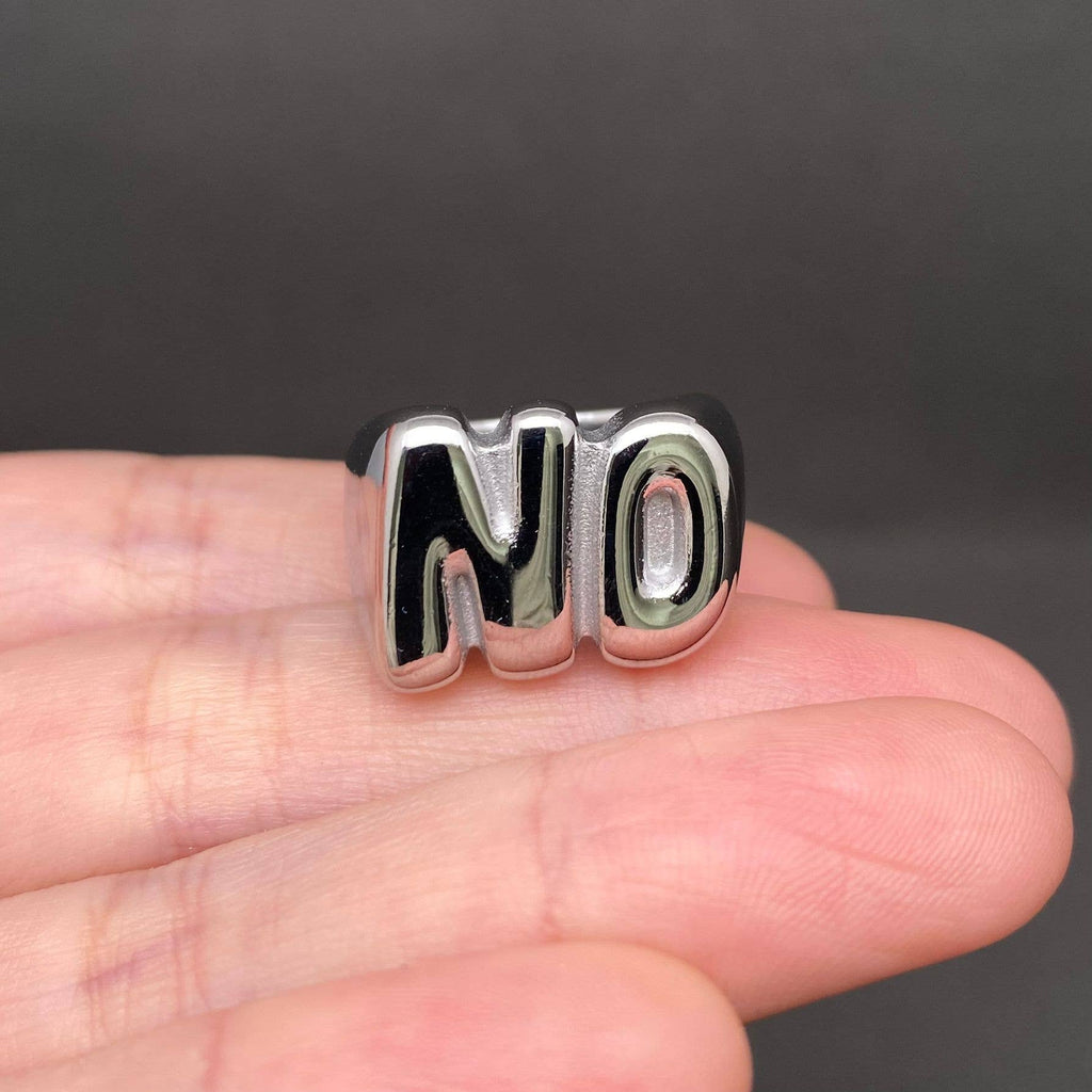 'NO' Glossy 18K Gold Plated Stainless Steel Ring - FGS