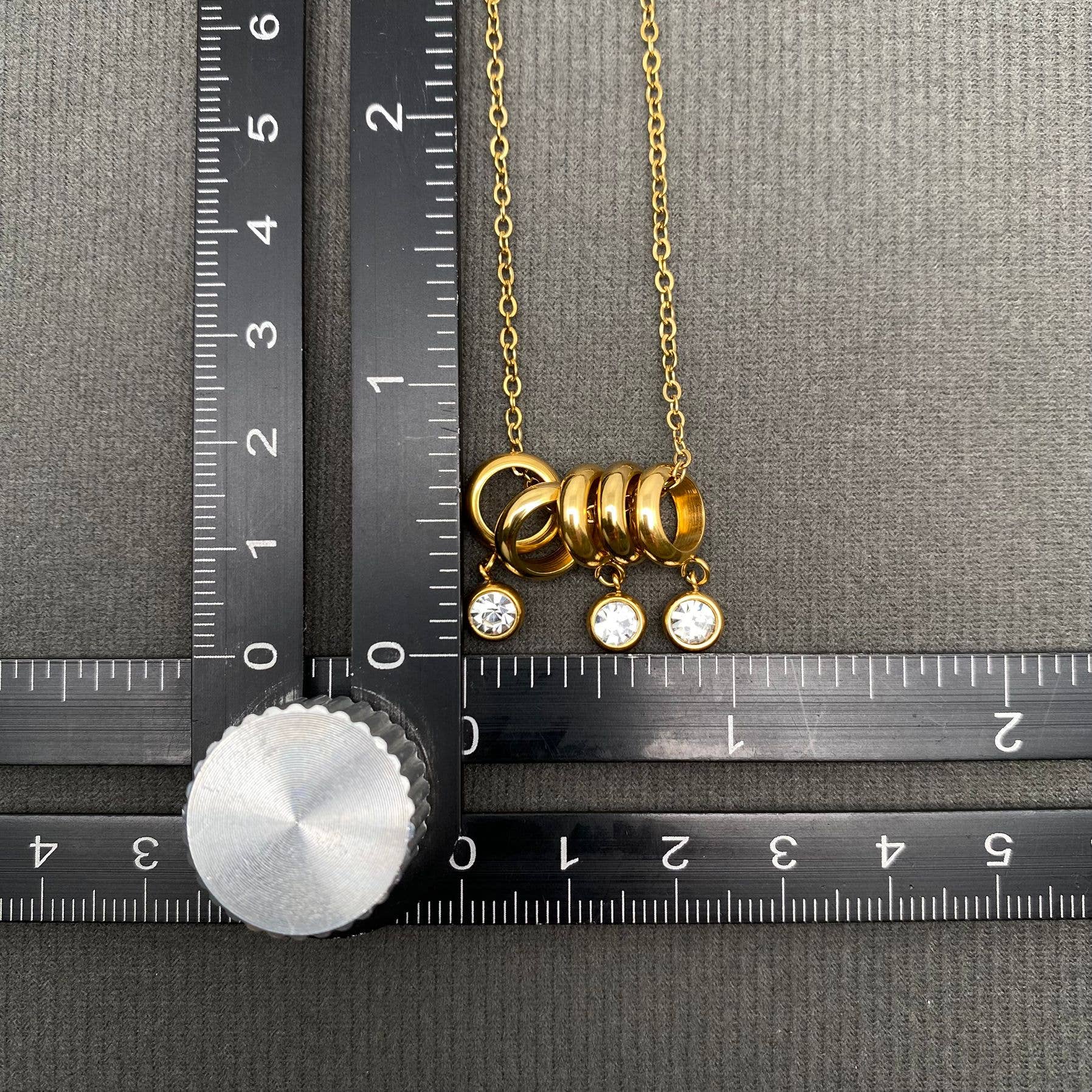 Zircon Inlaid Ring Charm 18K Gold Plated SS Necklace - FGS