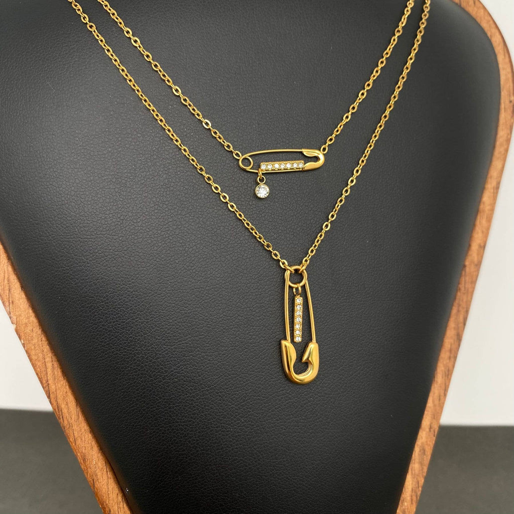 Double Pin Charm 18K Gold Plated S.Steel Necklace - FGS