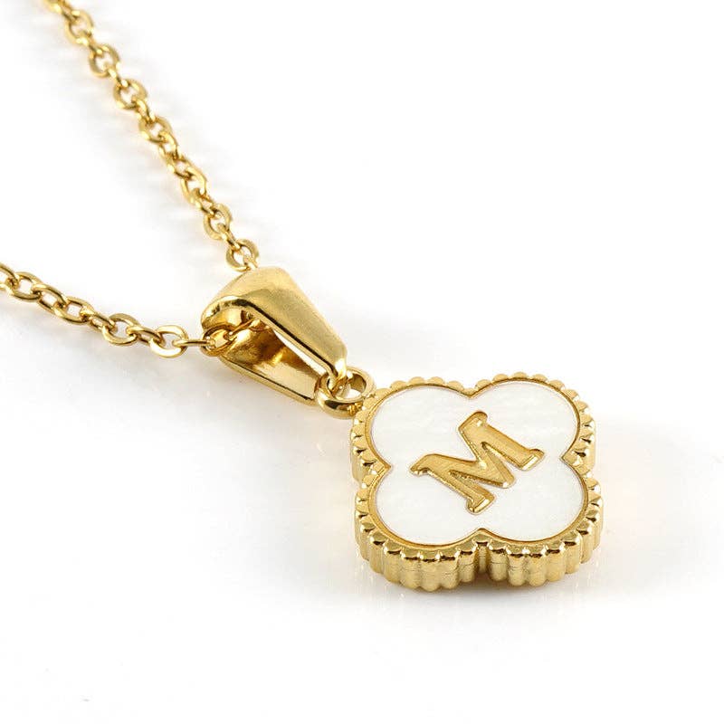 Clover Shell Initial Charm 18K Golden S.Steel Necklace - FGS