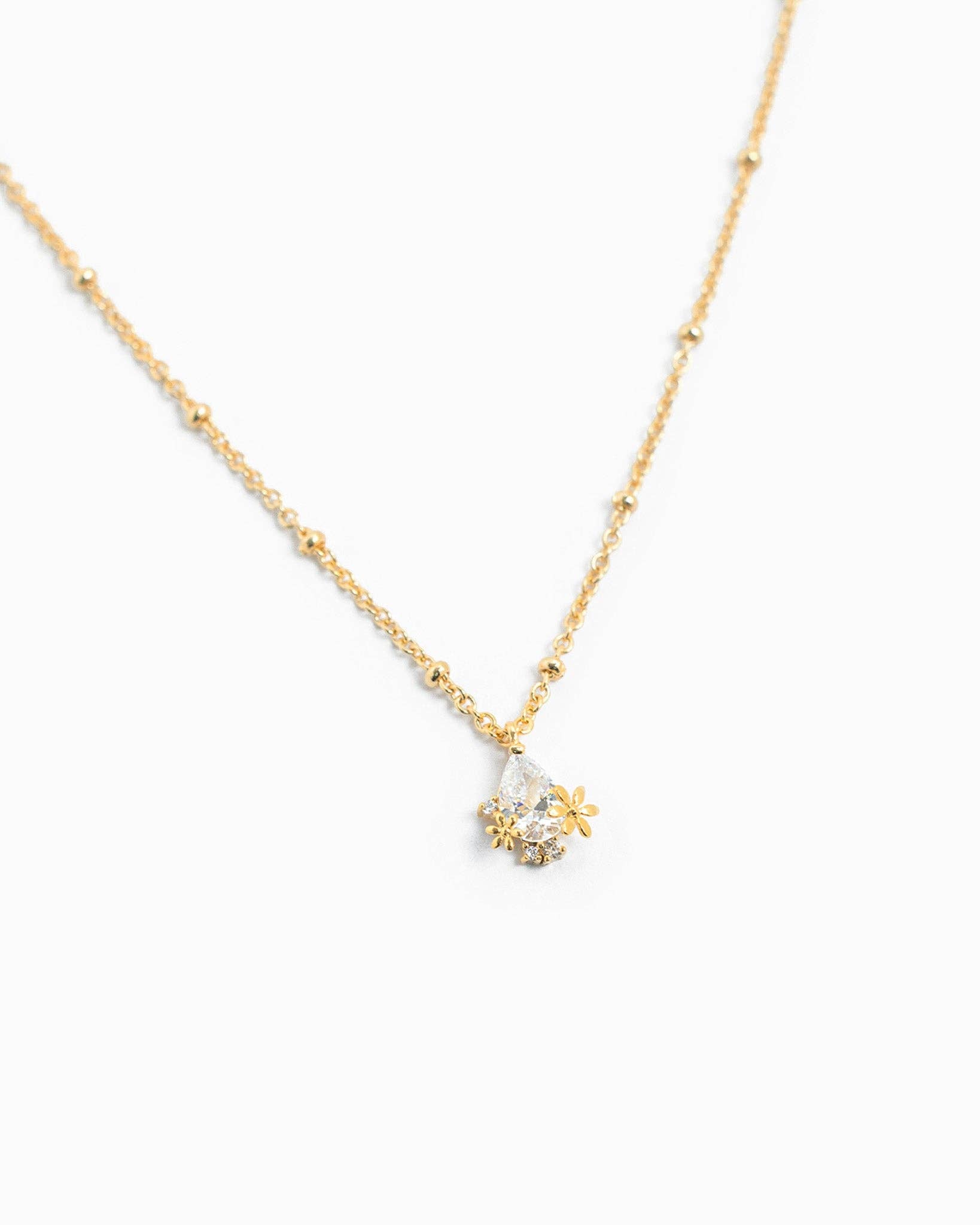 Teardrop CZ Flower Pendant Necklace