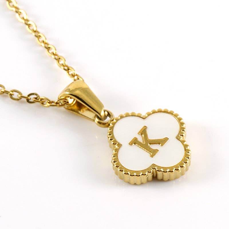 Clover Shell Initial Charm 18K Golden S.Steel Necklace - FGS