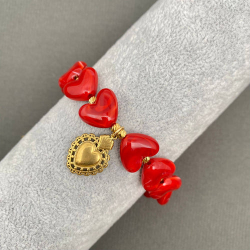 18K Gold Plated S.Steel Resin Heart Linked Bracelet - FGS