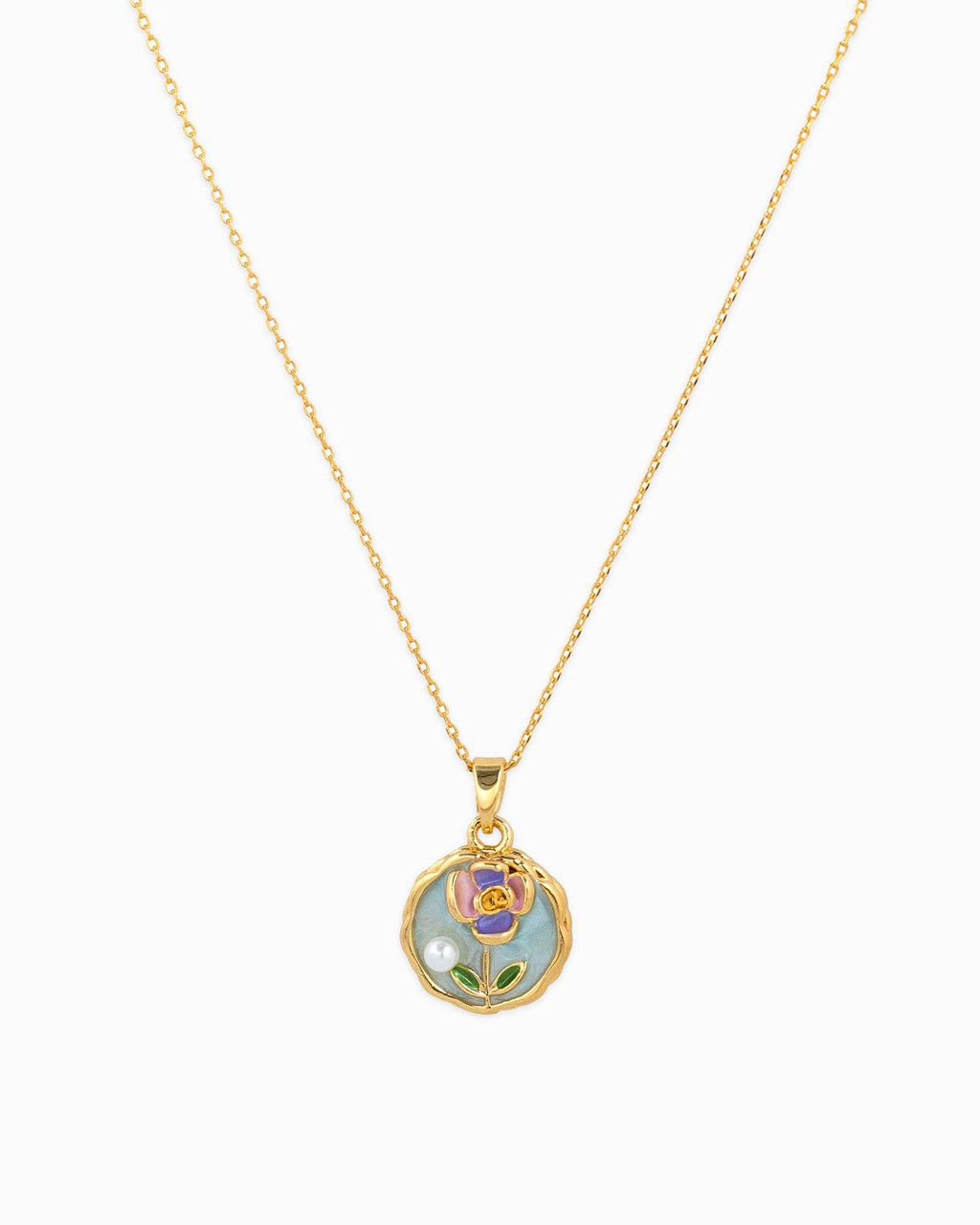 Green Coin Flower Pendant Necklace