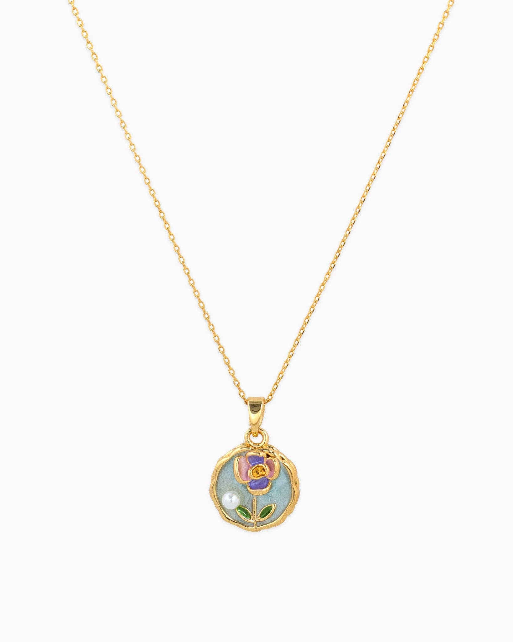 Green Coin Flower Pendant Necklace