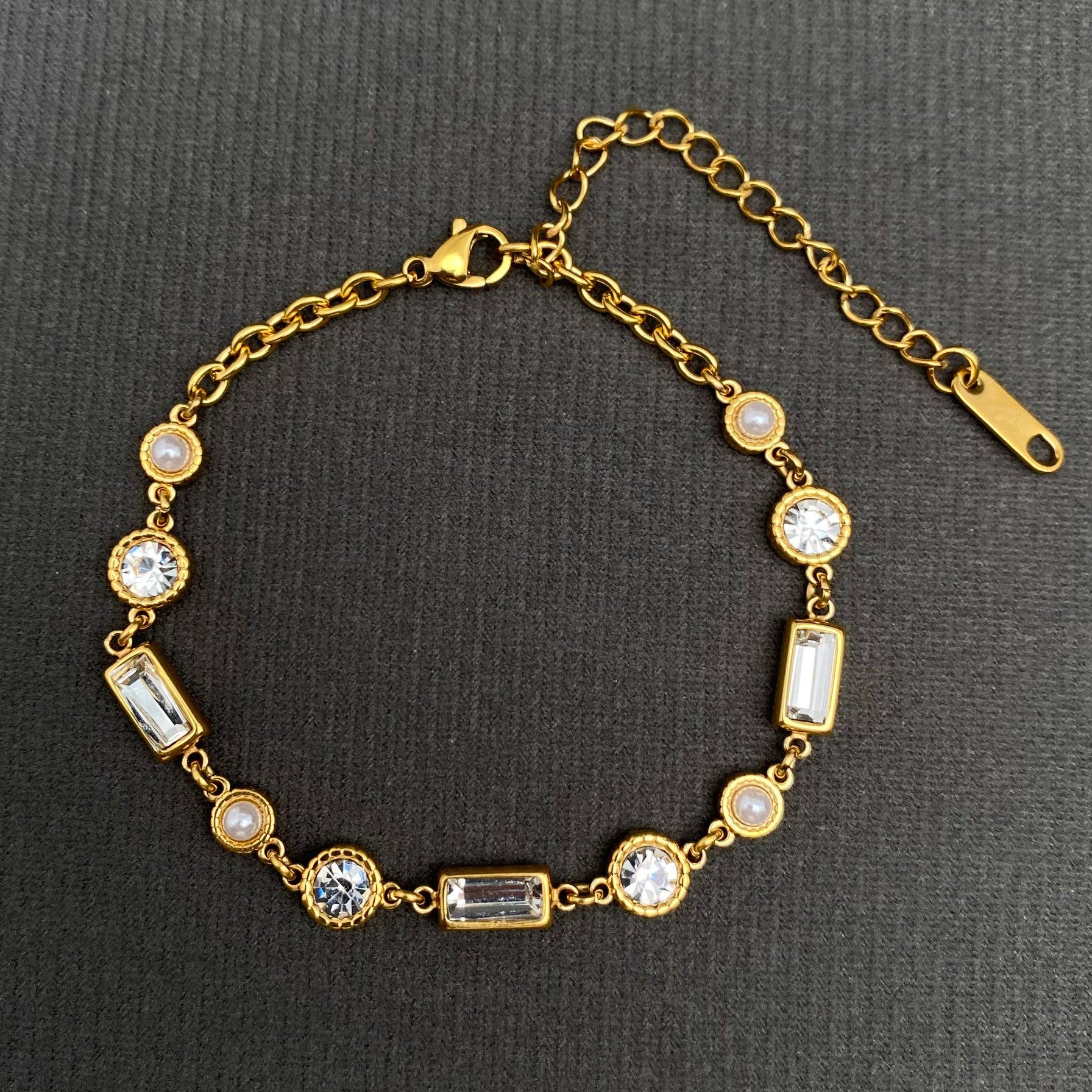 White Zircon Inlaid 18K Gold Plated S.Steel Bracelet -FGS