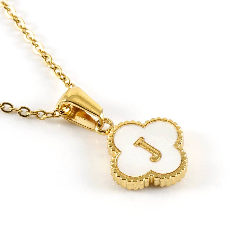 Clover Shell Initial Charm 18K Golden S.Steel Necklace - FGS