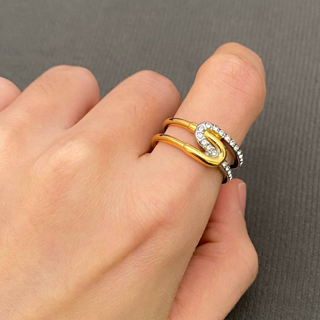 Cubic Zirconia Two Tone 18K Gold Plated S.Steel Ring - FGS