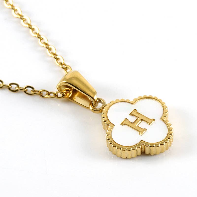Clover Shell Initial Charm 18K Golden S.Steel Necklace - FGS
