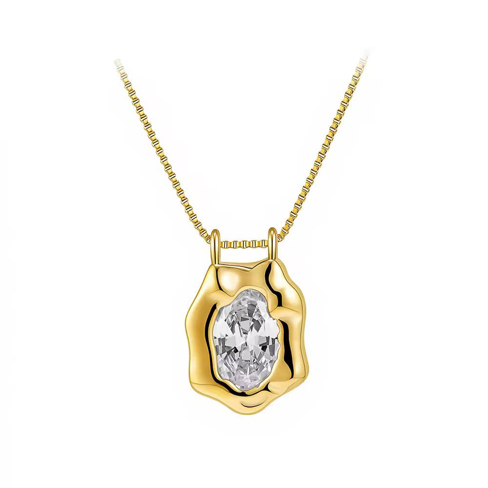 Melted Gold Solitaire Necklace Water Resistant