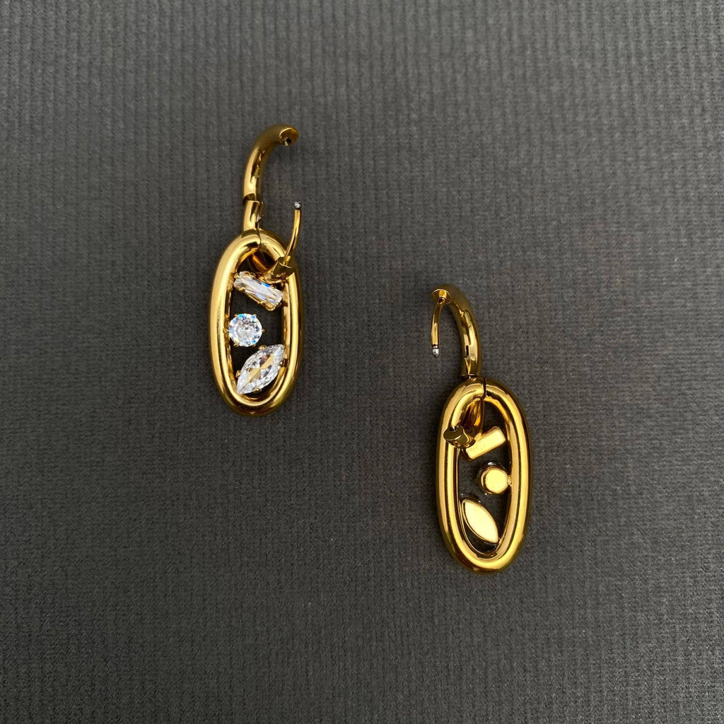 Geometric Zircon 18K Gold Plated S.Steel Huggie Earrings - FGS