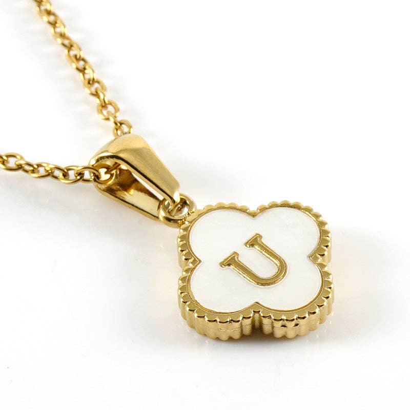 Clover Shell Initial Charm 18K Golden S.Steel Necklace - FGS