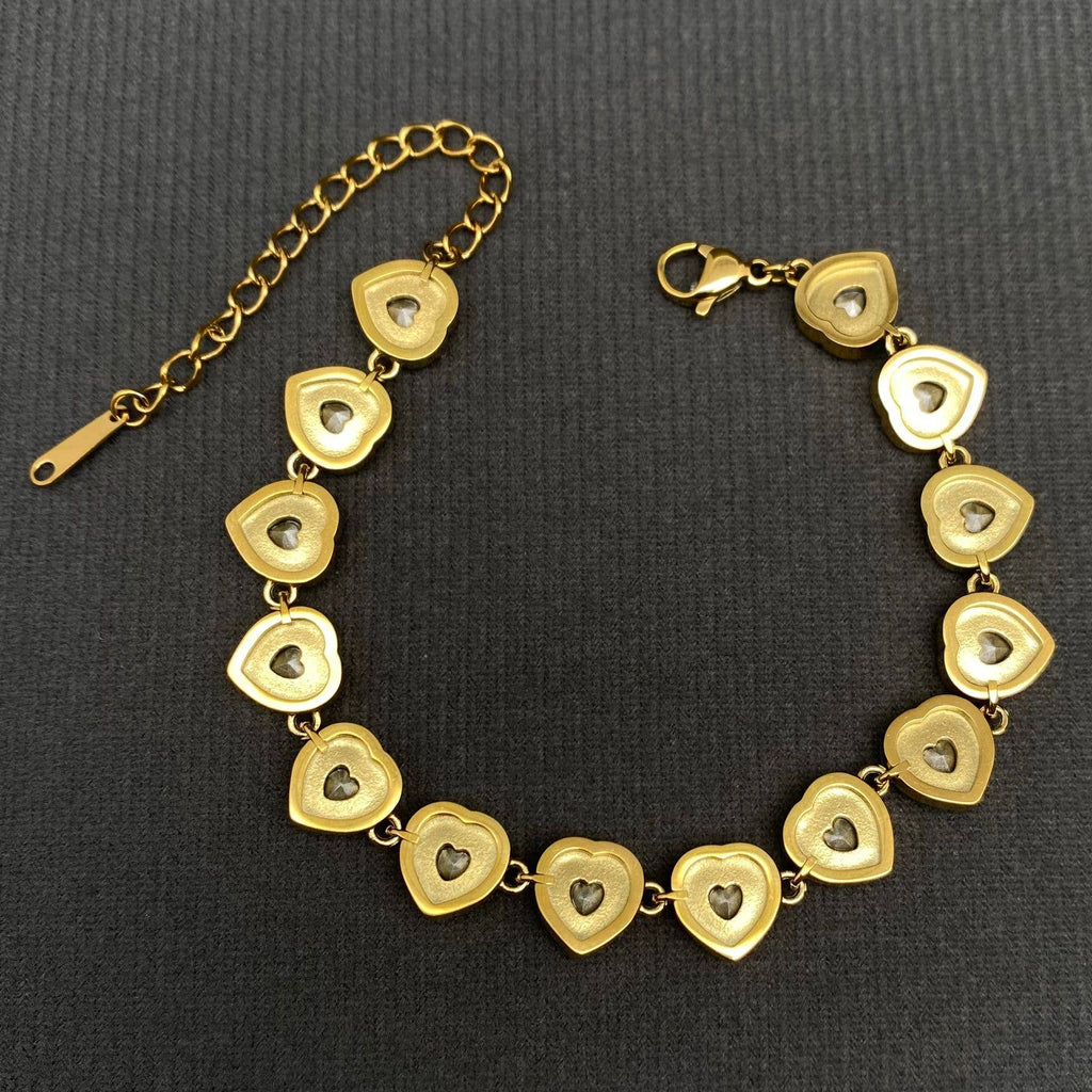 Sparkling Heart zircon linked 18K Gold Plated SS Bracelet - FGS