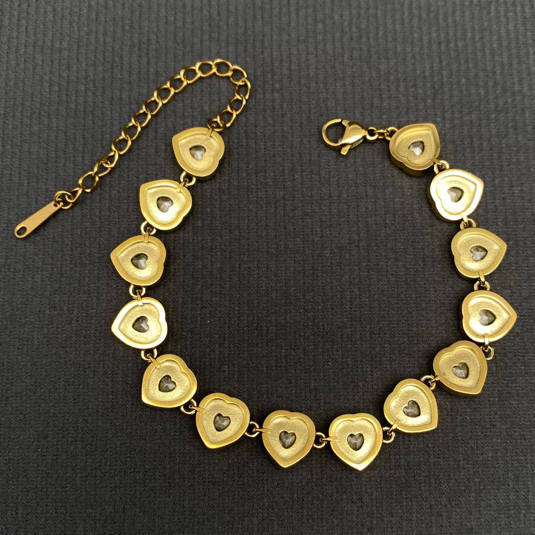 Sparkling Heart zircon linked 18K Gold Plated SS Bracelet - FGS