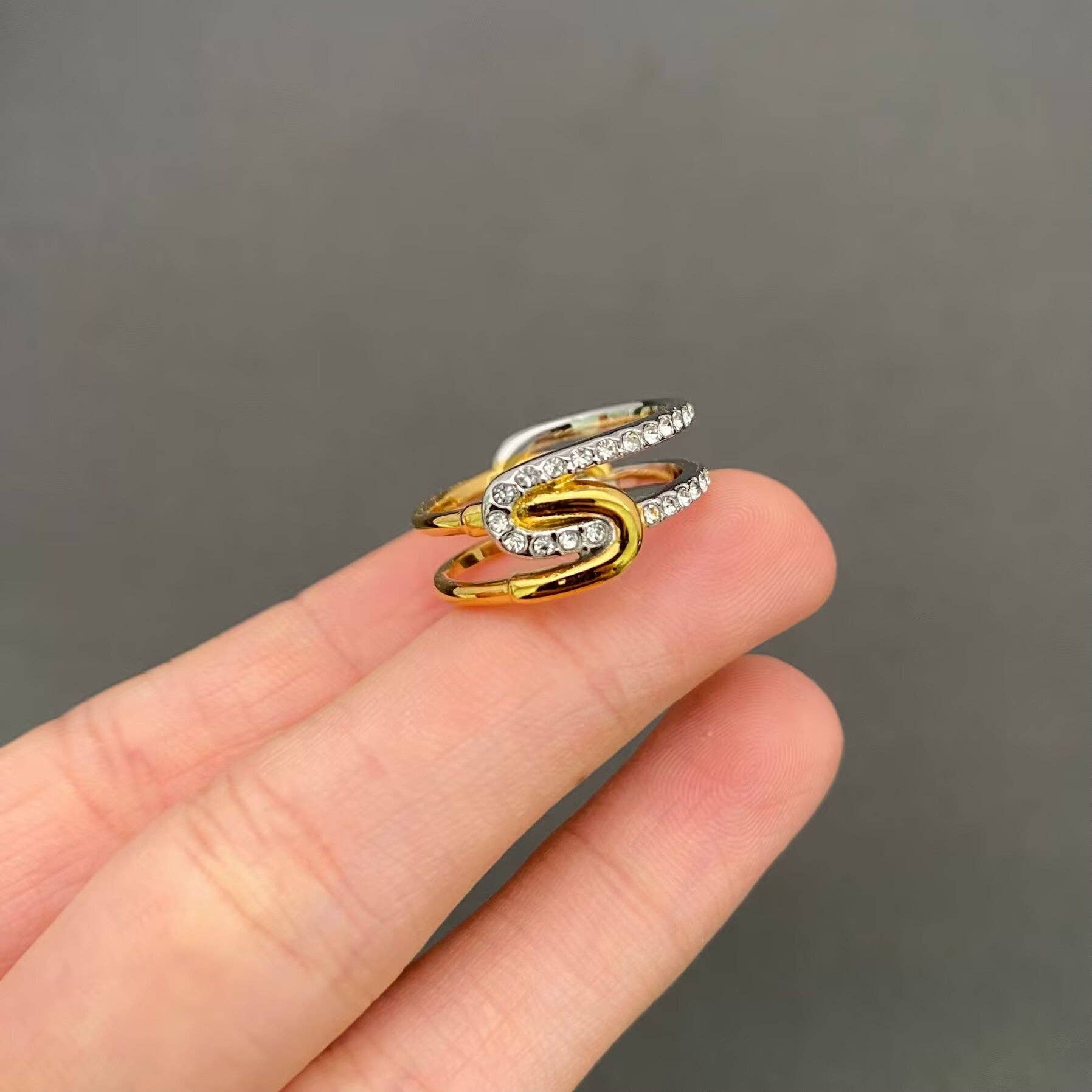 Cubic Zirconia Two Tone 18K Gold Plated S.Steel Ring - FGS