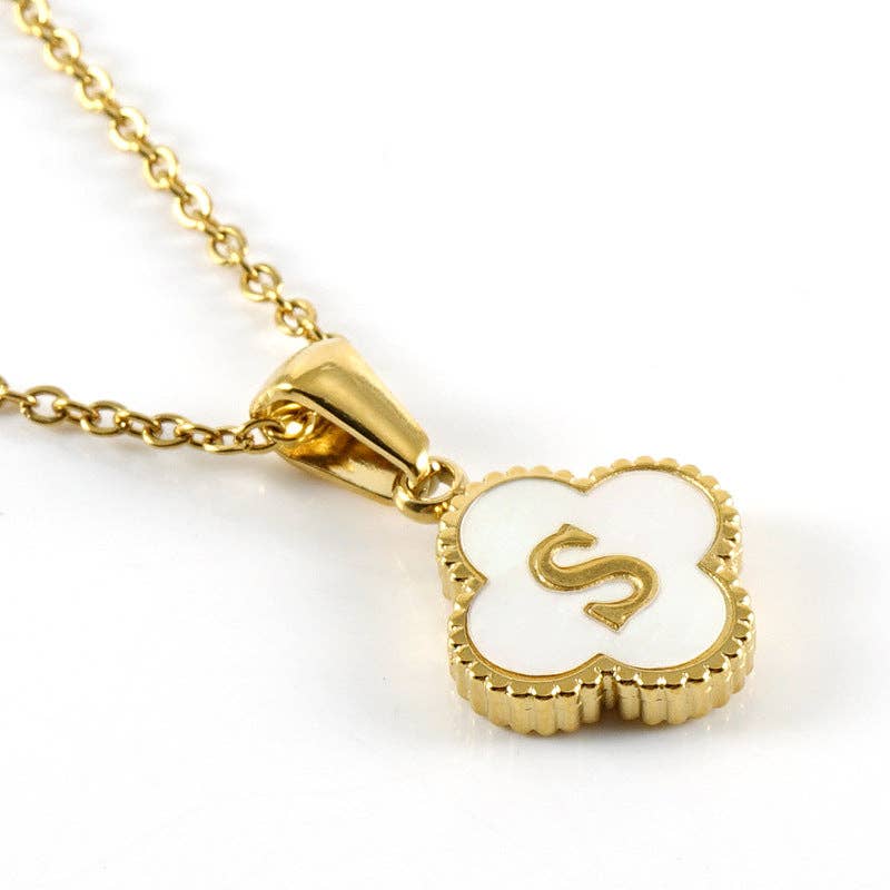 Clover Shell Initial Charm 18K Golden S.Steel Necklace - FGS
