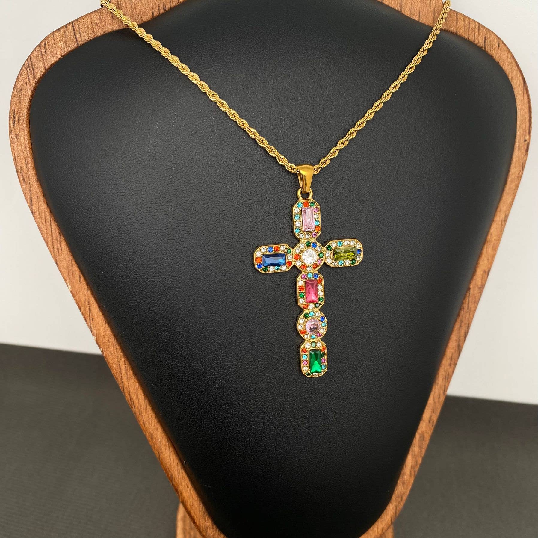 Zircon Inlaid Cross 18K Gold Plated S.Steel Necklace - FGS