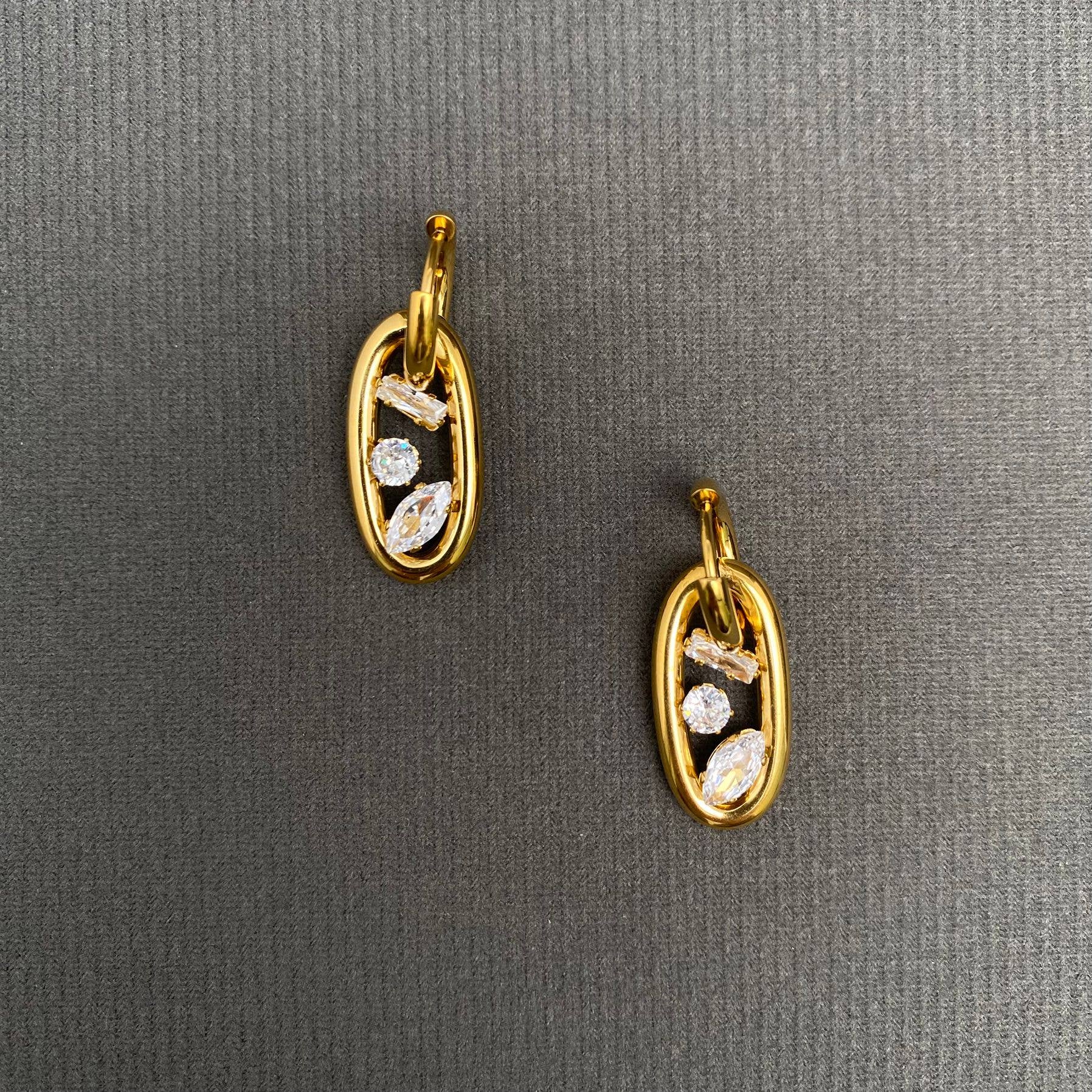 Geometric Zircon 18K Gold Plated S.Steel Huggie Earrings - FGS