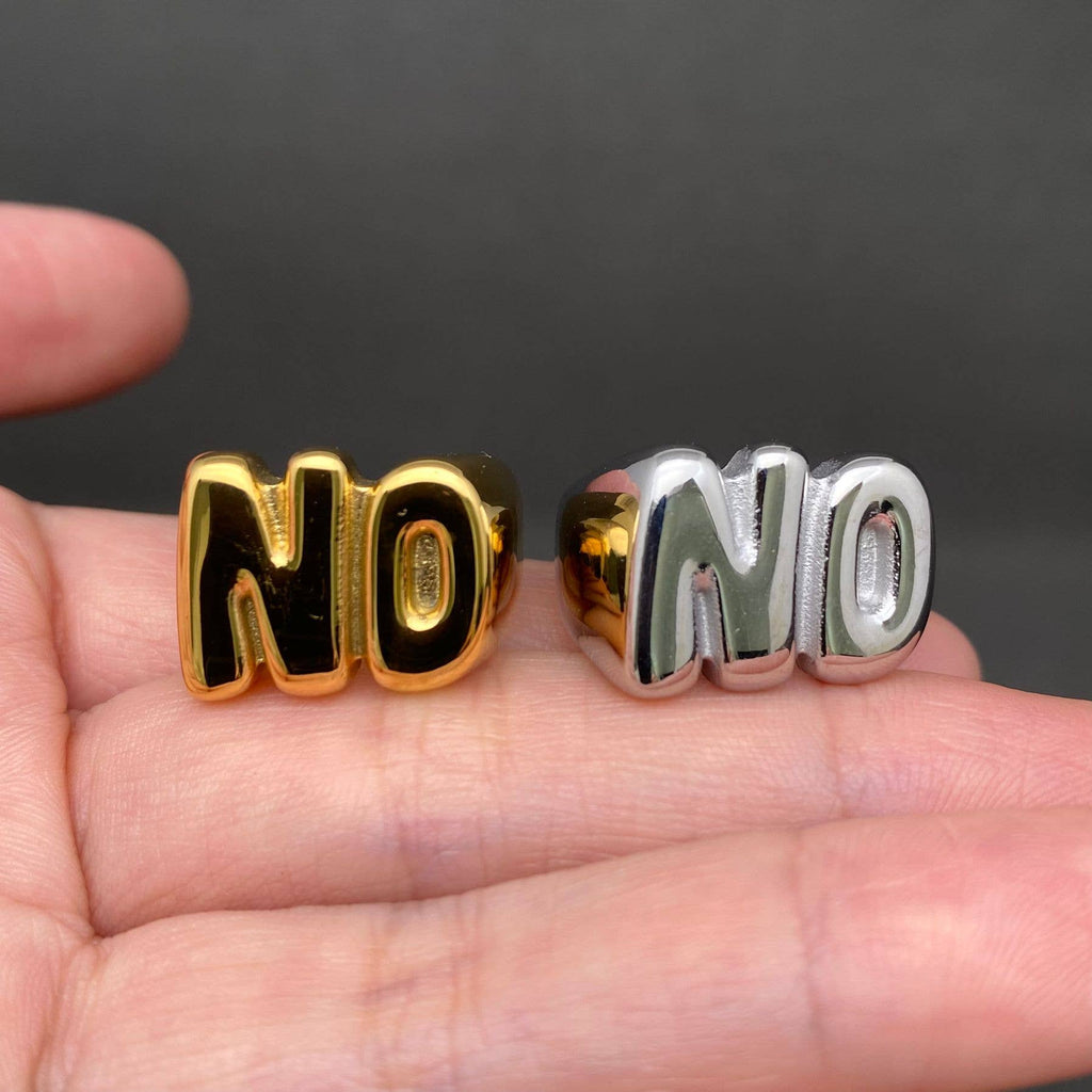 'NO' Glossy 18K Gold Plated Stainless Steel Ring - FGS