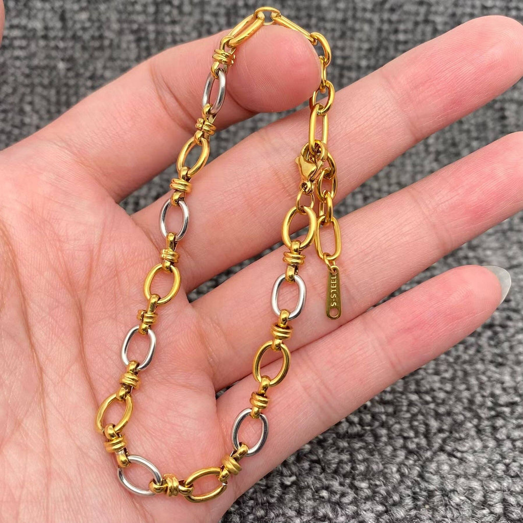 18K Gold Plated SS Two Tone O-shaped Chain bracelets - FGS