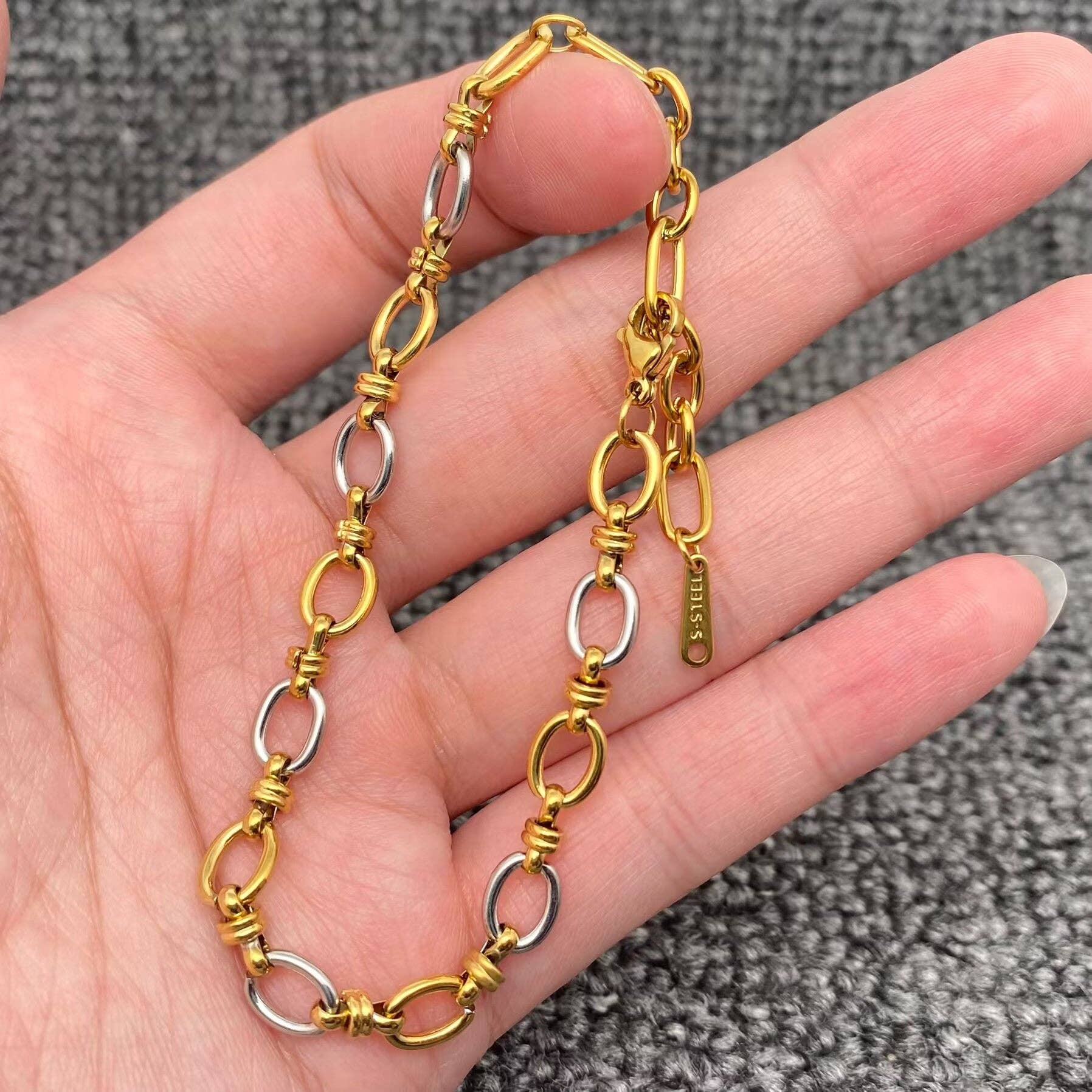 18K Gold Plated SS Two Tone O-shaped Chain bracelets - FGS