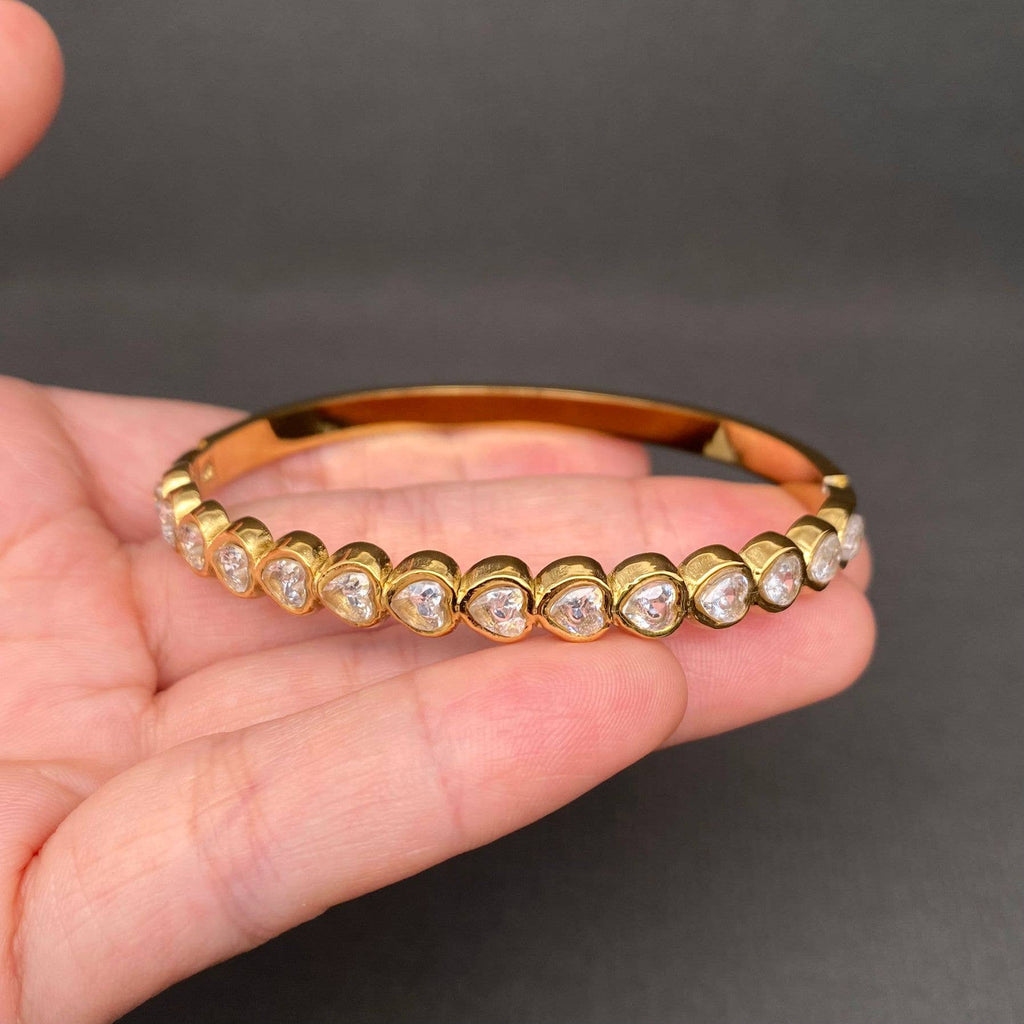 Heart Zircon 18K Gold Plated S.Steel Openable Bangle - FGS
