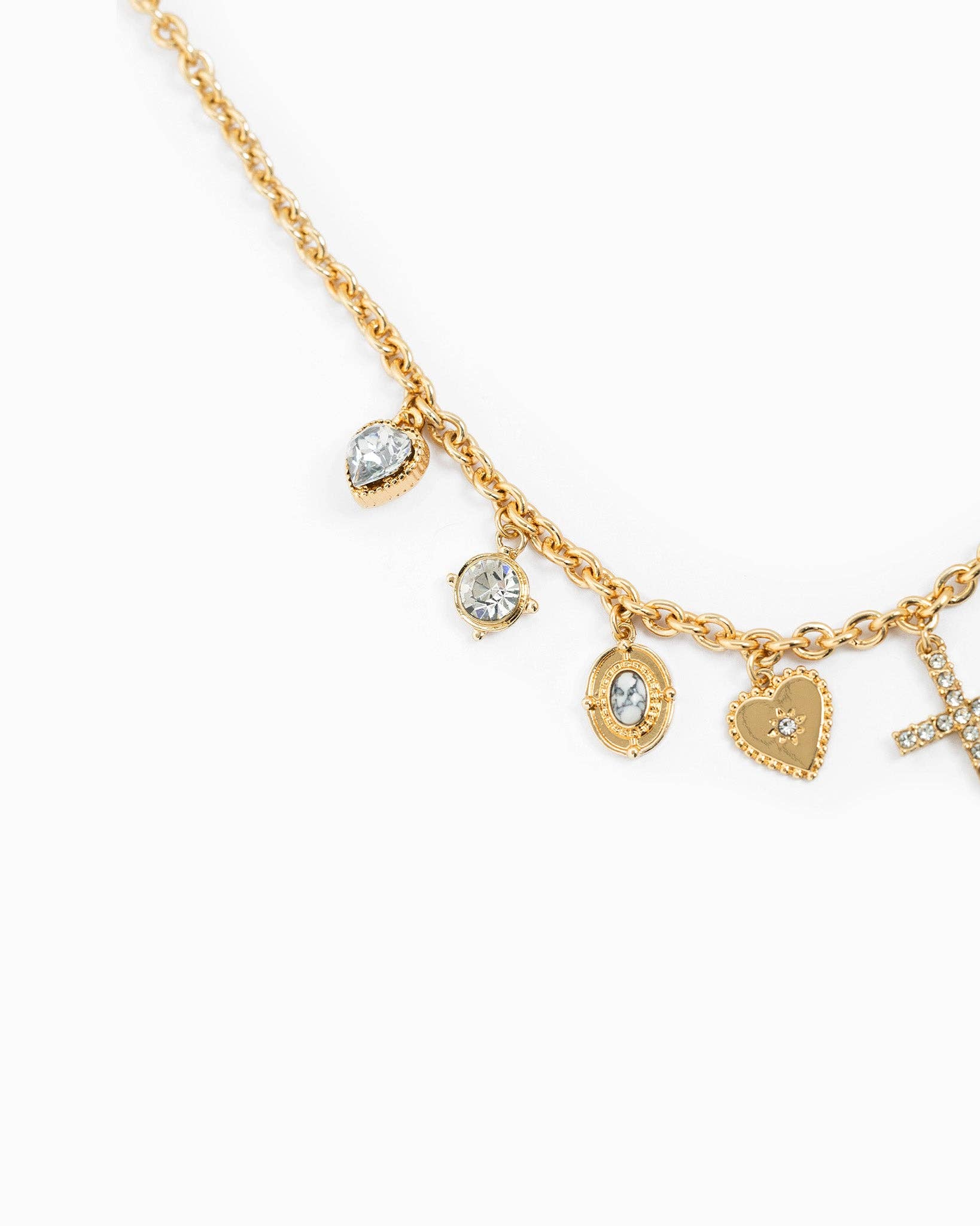 Cross Heart Recon Stone Multi Charm Necklace