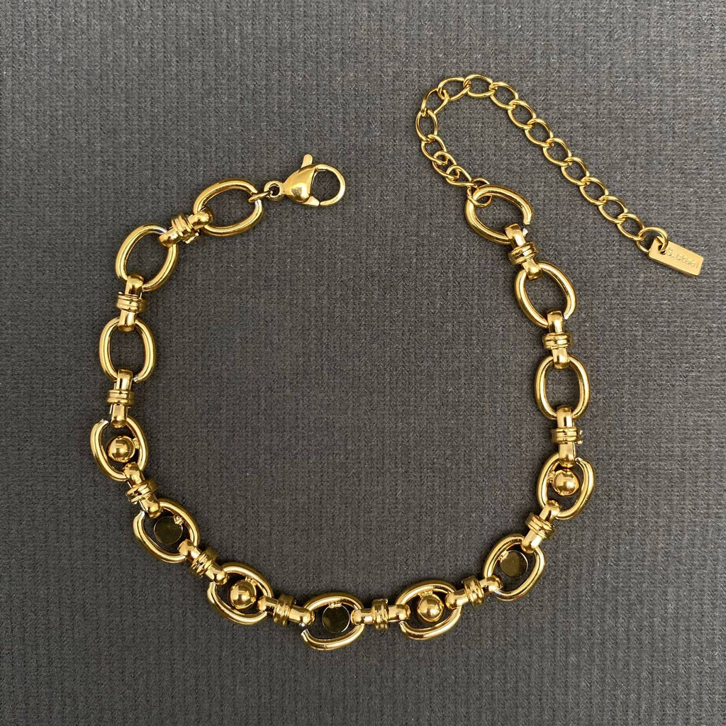 Zircon Inlaid 18K Gold Plated S.Steel Chain Bracelet - FGS