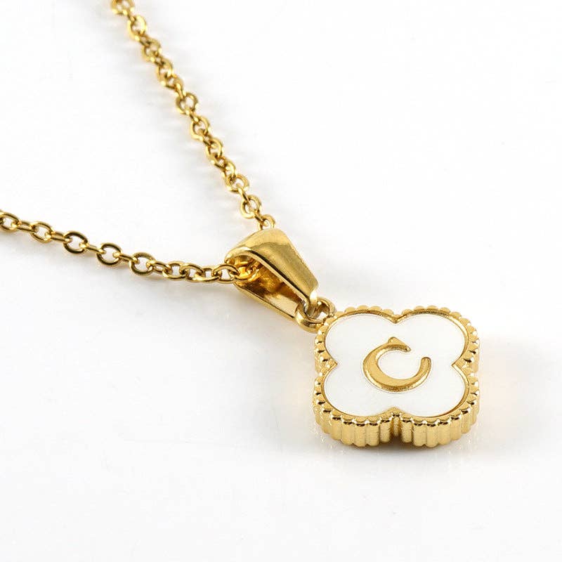 Clover Shell Initial Charm 18K Golden S.Steel Necklace - FGS