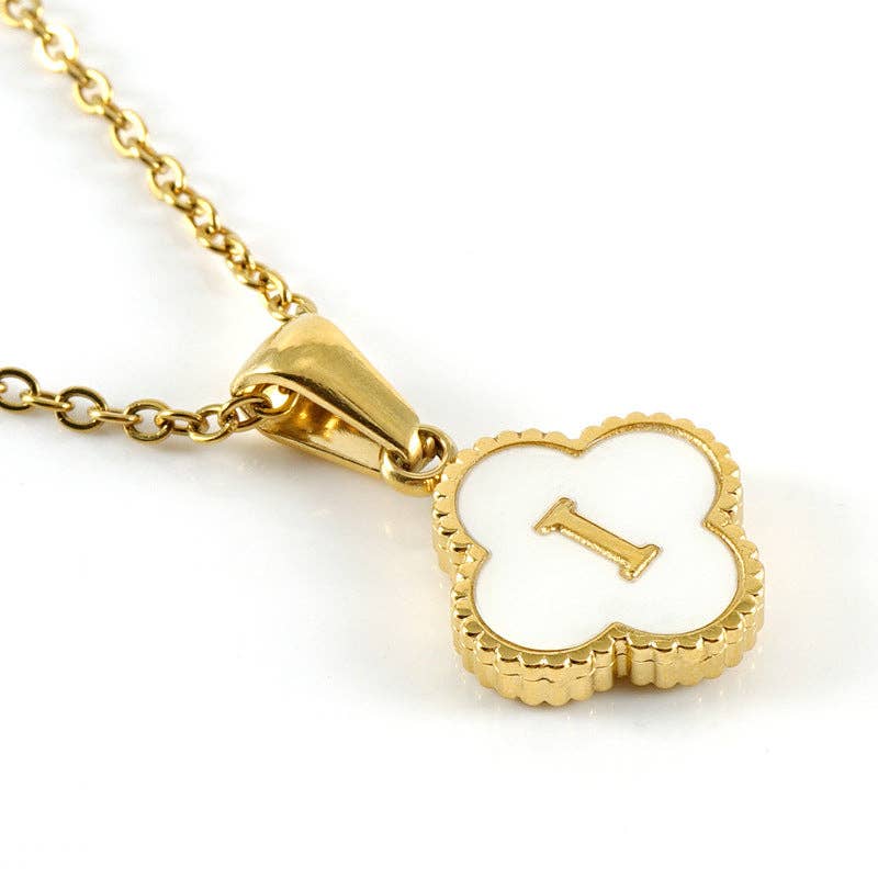 Clover Shell Initial Charm 18K Golden S.Steel Necklace - FGS